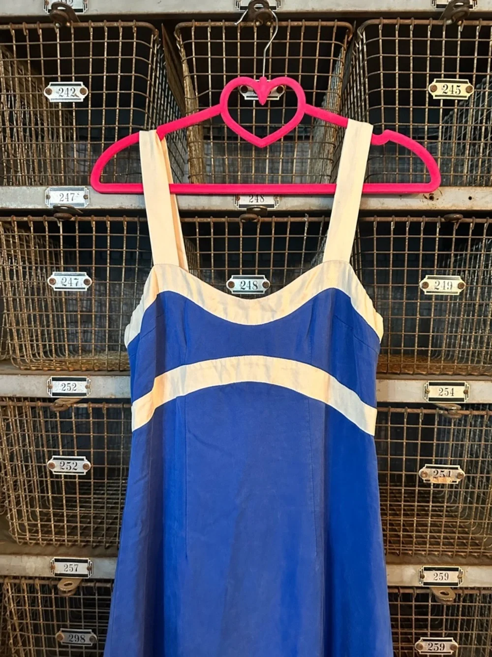 Sancia Amara Blue Midi Dress Cream Trim Sleeveless Resort Coastal 38423